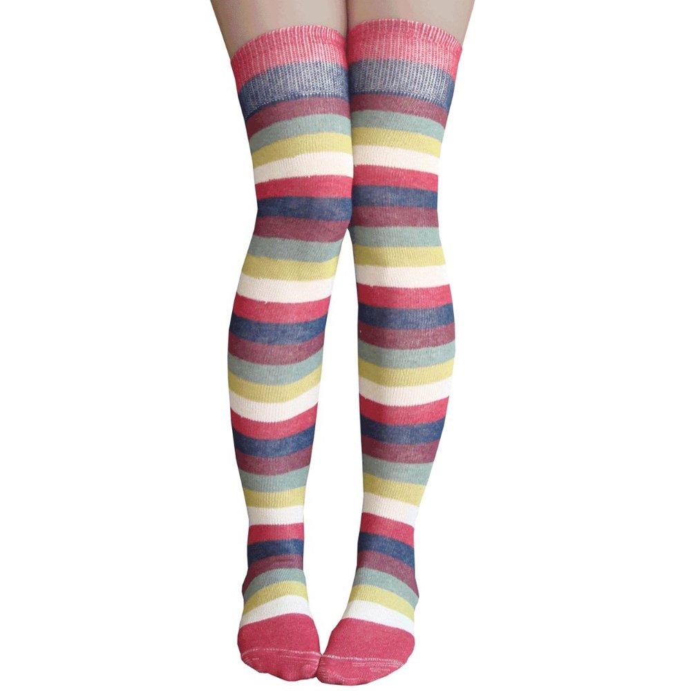 Vineyard Striped Thigh High Socks